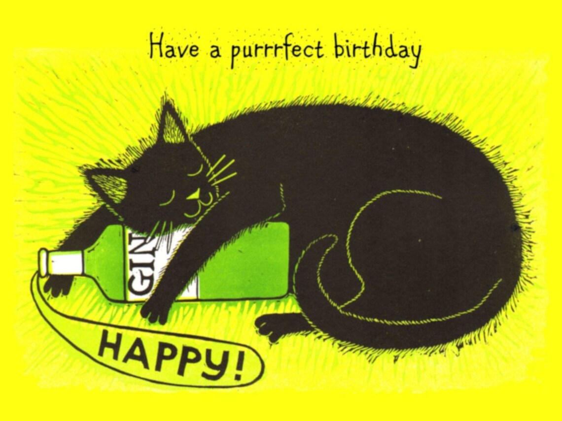 Laura Robertson Artist Happy as A Gin Cat Birthday Card