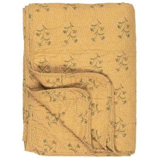 Ib Laursen Quilt - Mustard With Green Flowers