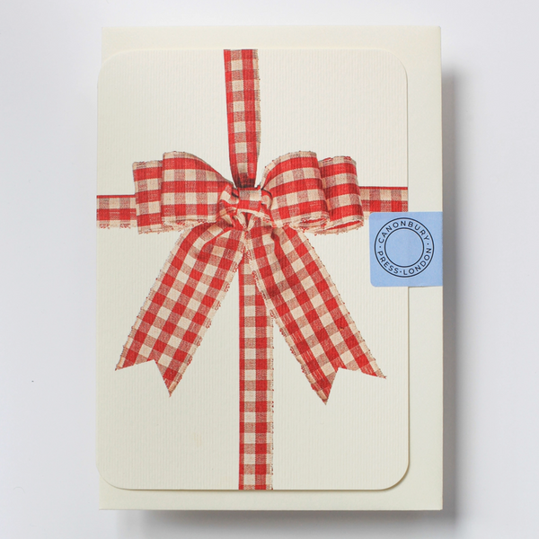 Canonbury Press Red Gingham Bow Notecard