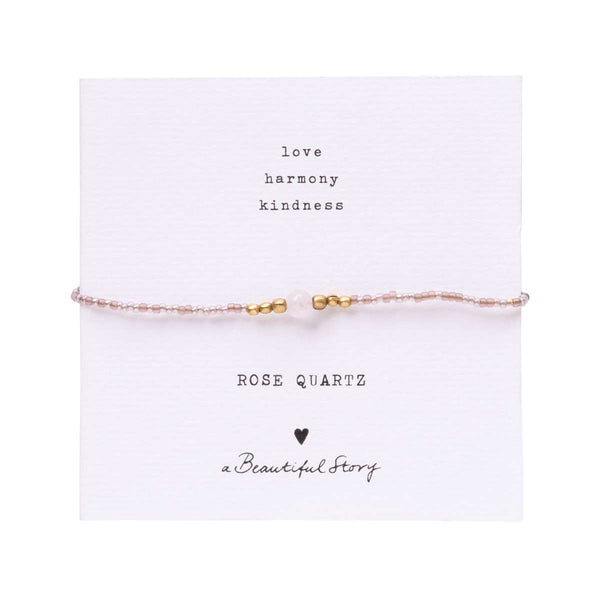 A Beautiful Story Iris Card Rose Quartz Gold Colored Bracelet
