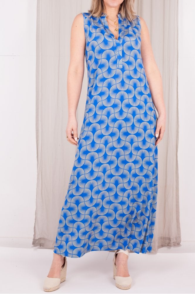 Rosso35 Printed Sleeveless Maxi Dress In Blue