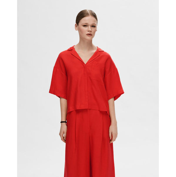 Selected Femme | Lyra Boxy Linen Shirt | Scarlet Flame