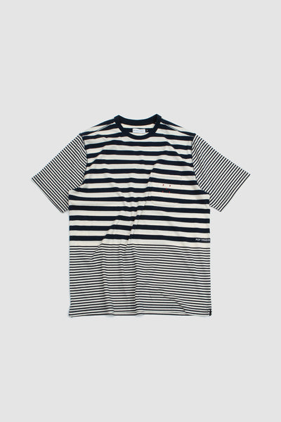 Pop Trading Company Striped Pocket T-shirt Navy/off White