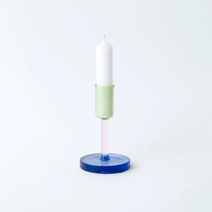 Block Design Glass Candlestick - Medium