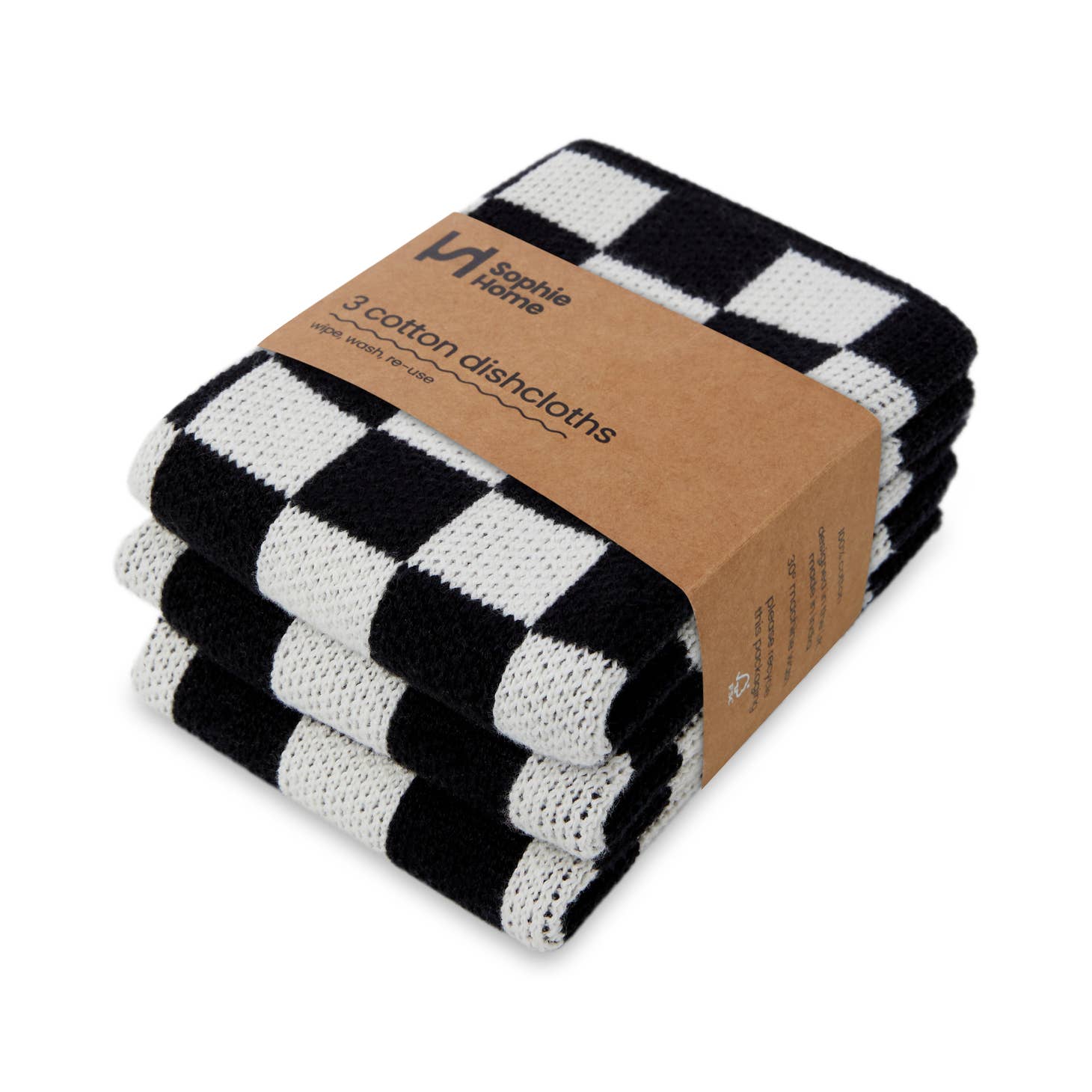 Sophie Home Reusable & Eco-Friendly Cotton Knit Dishcloths - Check Black
