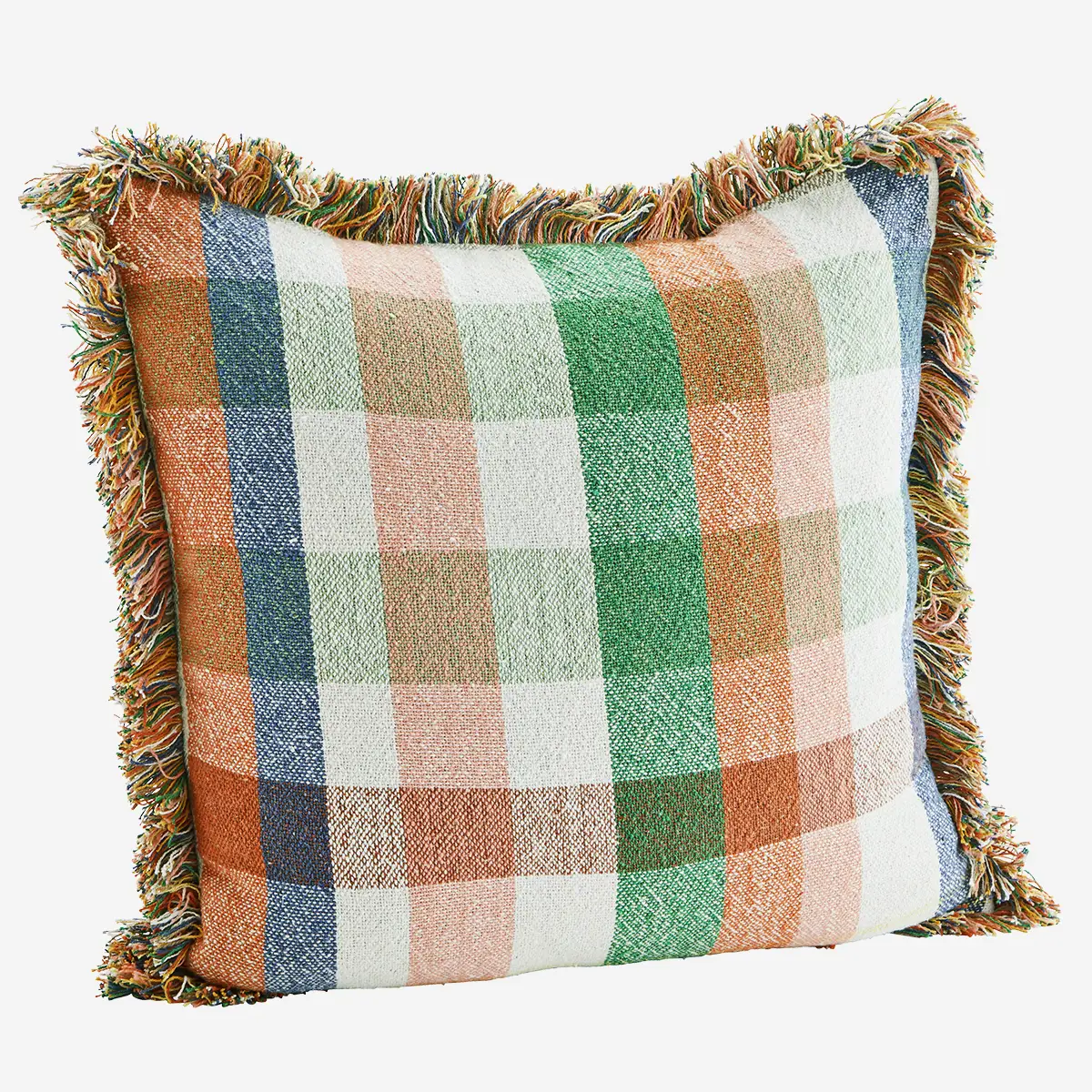 Madam Stoltz Checked Cushion Cover with Fringes