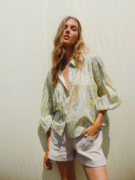 Indi & Cold Pleated Geode Shirt In Vanilla