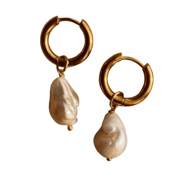 Medea Sicily Brass Pearl Drop Hoop Earrings