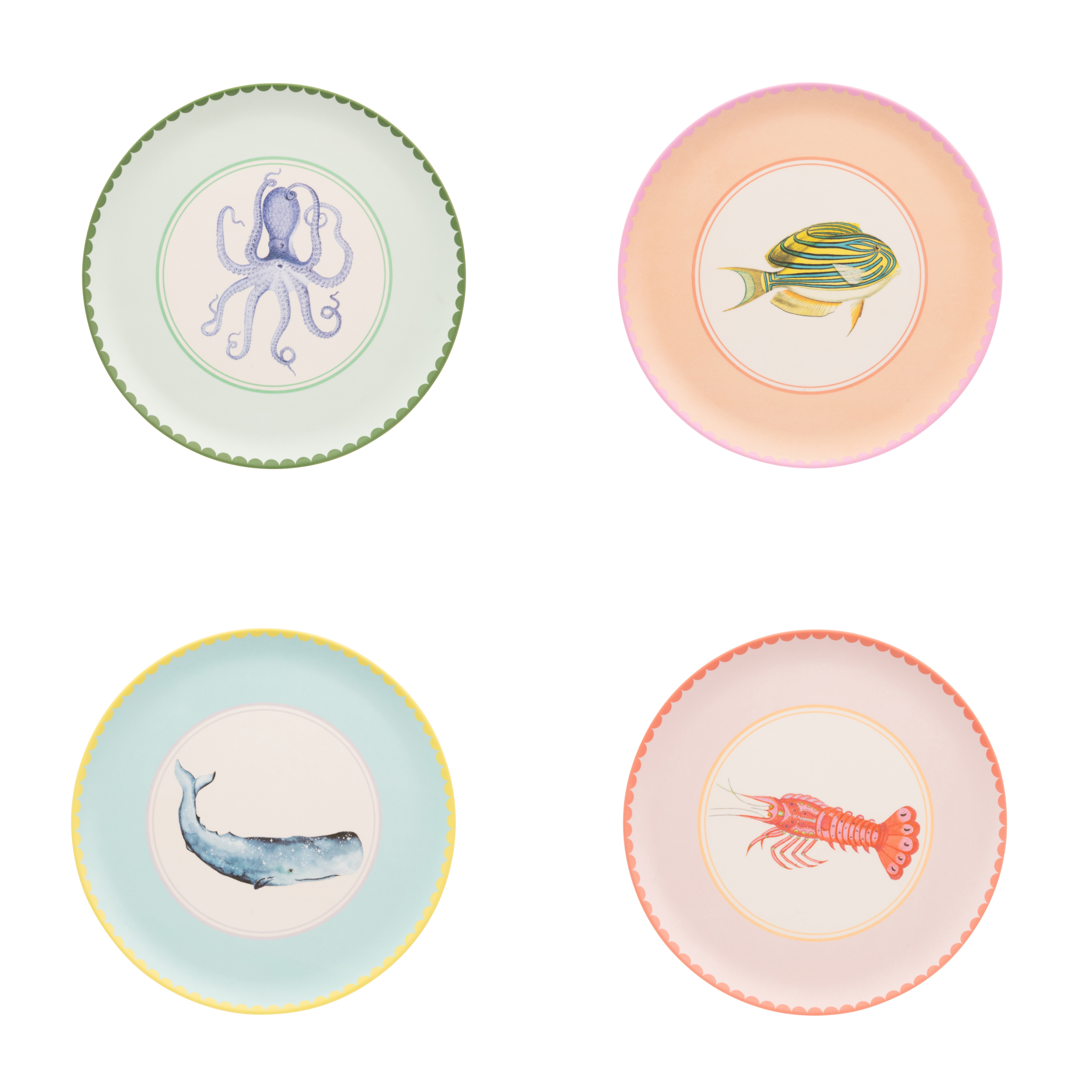 Yvonne Ellen Under The Sea Melamine Dinner Plates - Set of 4