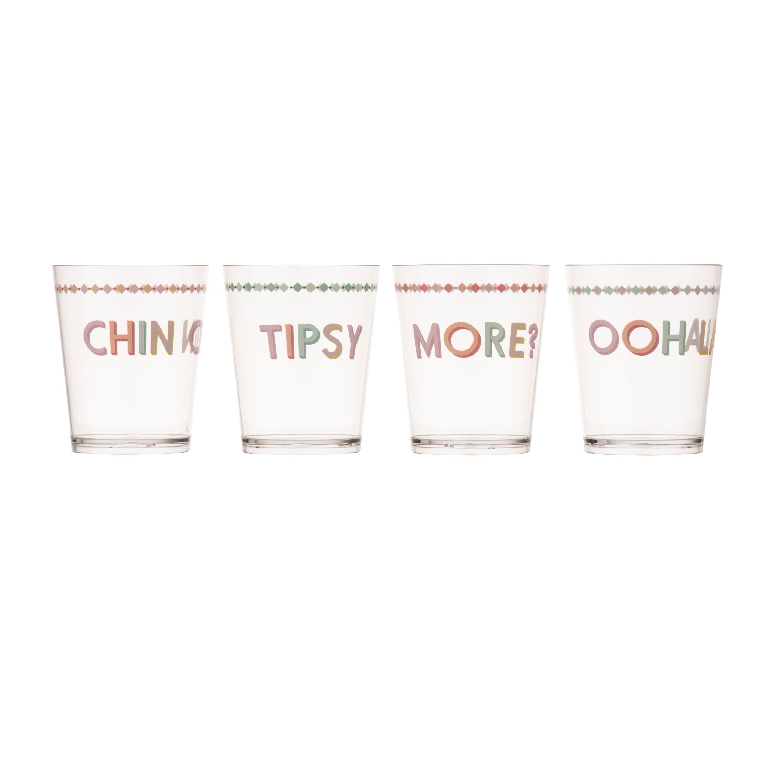 Yvonne Ellen Slogan Plastic Picnic Tumbler Glasses - Set of 4