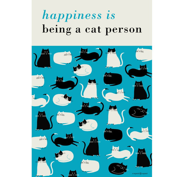 Repeat Repeat Happiness Cat Person Tea Towel - Turquoise