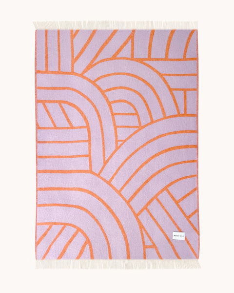 MAISON DEUX Lilac Orange Lines Blanket