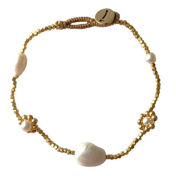 TUSKcollection Ibu Peggy Flower Gold And Pearl Bracelet