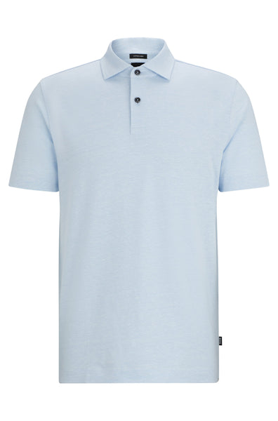 Hugo Boss Boss - Press 56 Light Blue Regular Fit Cotton And Linen Polo Shirt 50511600 450