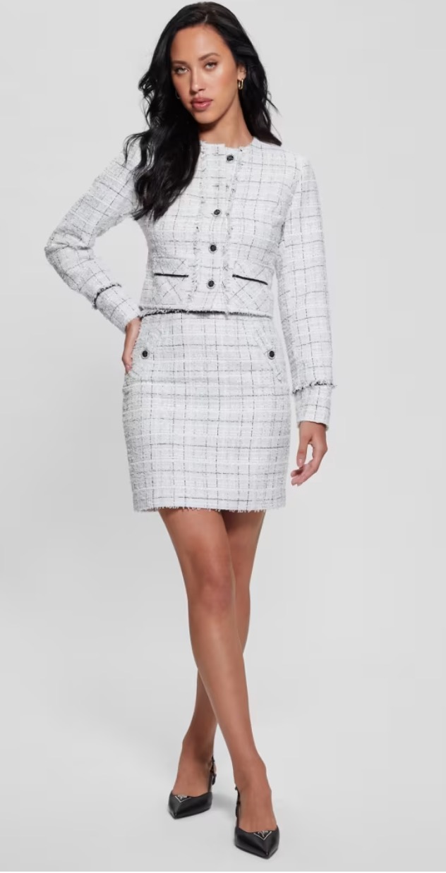 Guess Sofia Mini Tweed Skirt | Check Tweed White