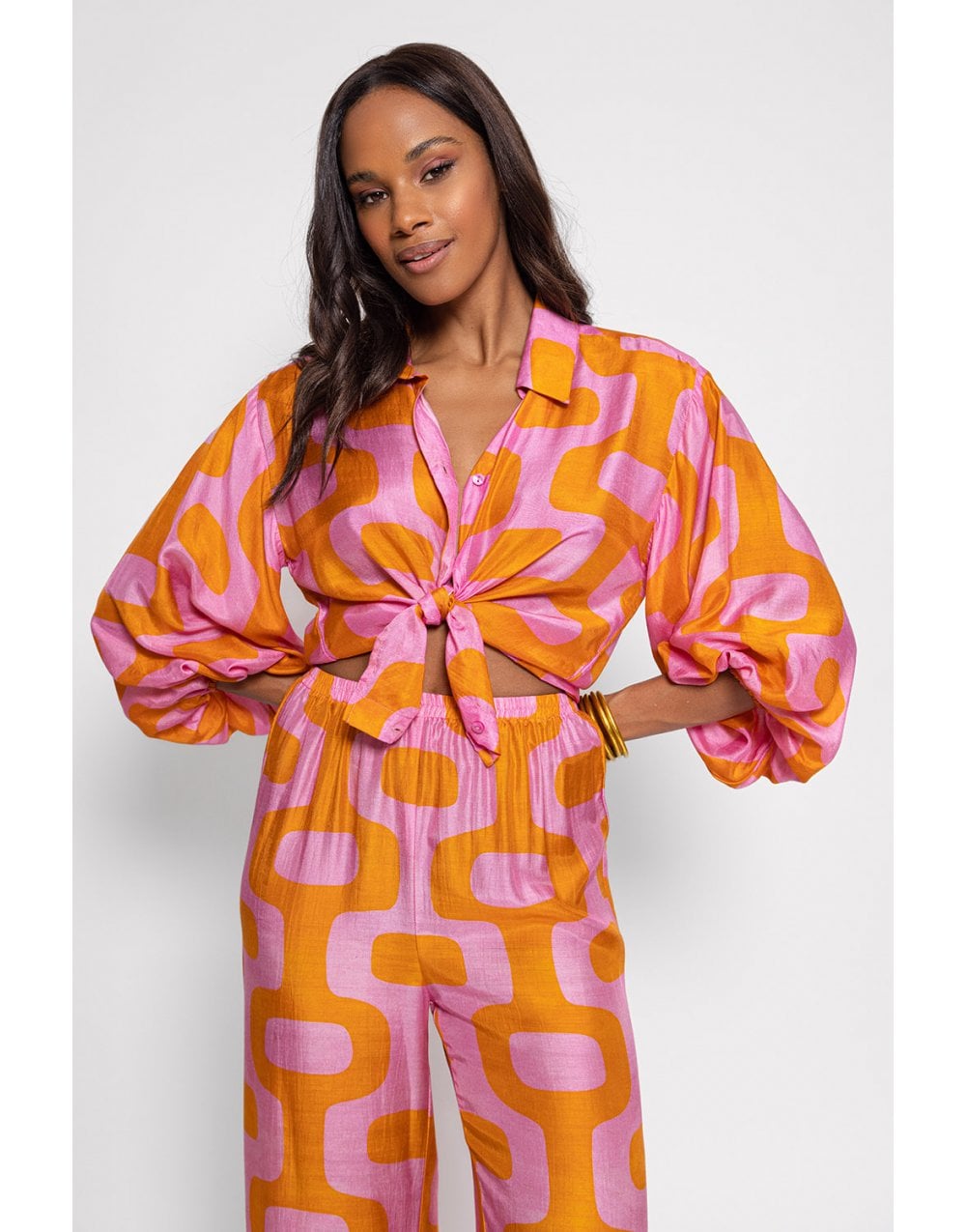 Sundress Sundress Joe Geometric Lima Print Shirt Size: M/l, Col: Pink/orange
