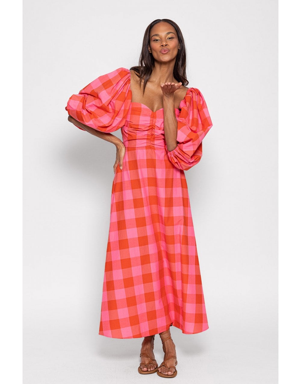 Sundress Sundress Rosine Gingham Print Puff Sleeve Dress Size: Xs/s, Col: Pink
