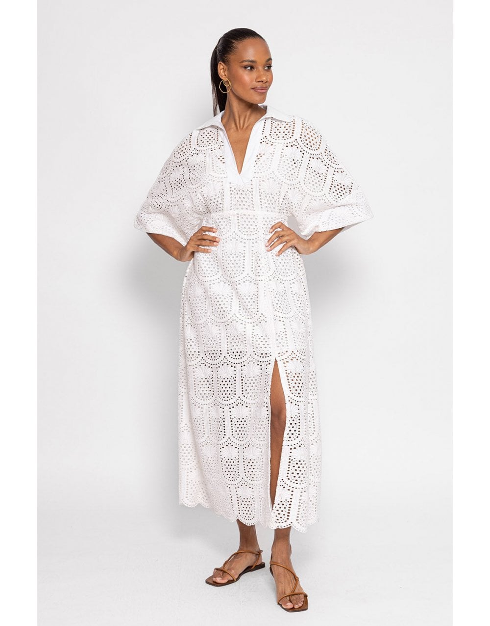Sundress Sundress Soidee Pineapple Embroidered Front Split Midi Dress Size: Xs/