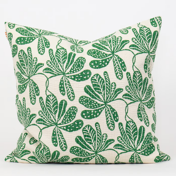 Afroart Cushion Cover Chestnut Leaves 50x50, Green, Handprinted