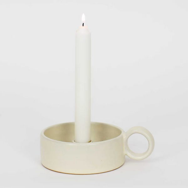 Afroart Candleholder Ester W. Handle, In Creamy White 12cm, Handmade