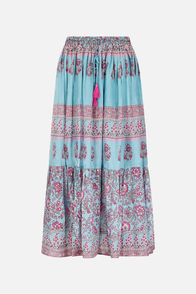 East Heritage  Souki Aqua Cotton Skirt