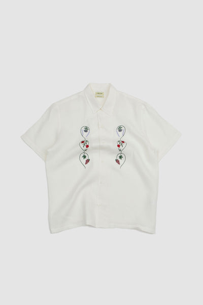 De Bonne Facture Camp Collar Embroidered Shirt Off White