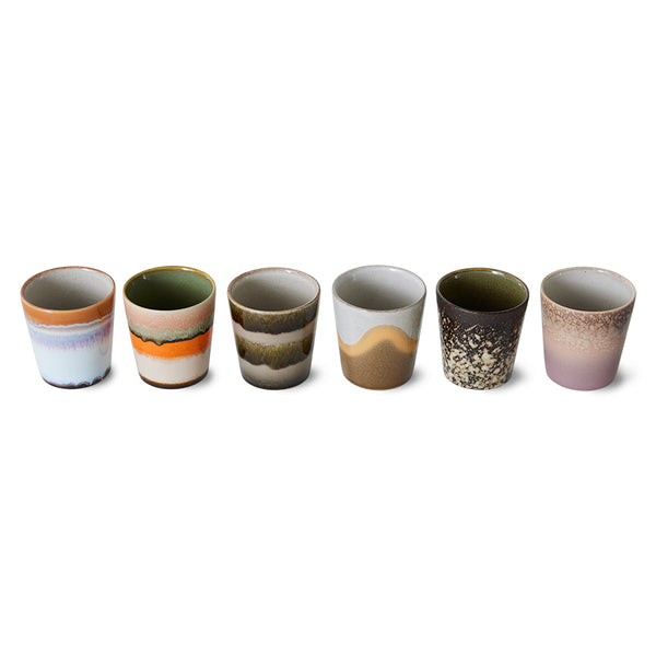 HK Living 70's Ceramic Coffee Mug - Elements (set Of 6)