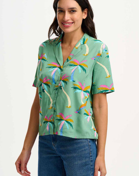 Sugarhill Brighton  Santana Shirt - Green, Rainbow Palms
