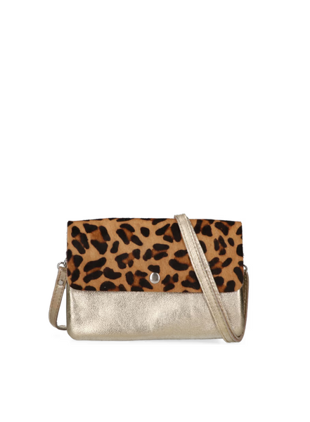 Maruti  Leather Party Bag In Metallic Gold Leopard