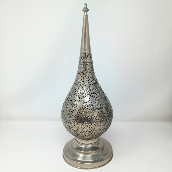 Artisan Stories Silver Brass Drop Intricate Filigree Table Lamp