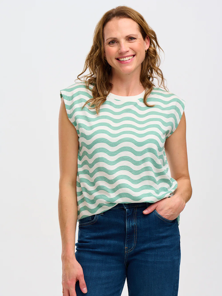 Sugarhill Chrissy Relaxed Tank T-shirt - Green Wavy Stripes
