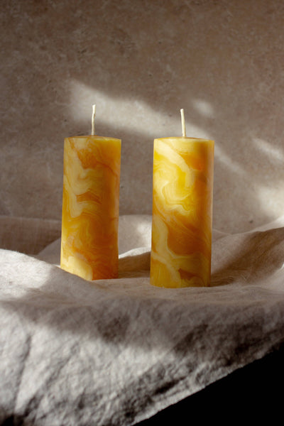 Goldrick Marbled Beeswax Candles - Set of 2