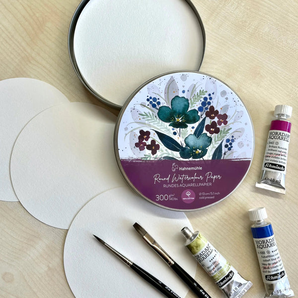 Hahnemühle Round 300gsm 100% Cotton Watercolour Paper - Tin Of 30 Sheets