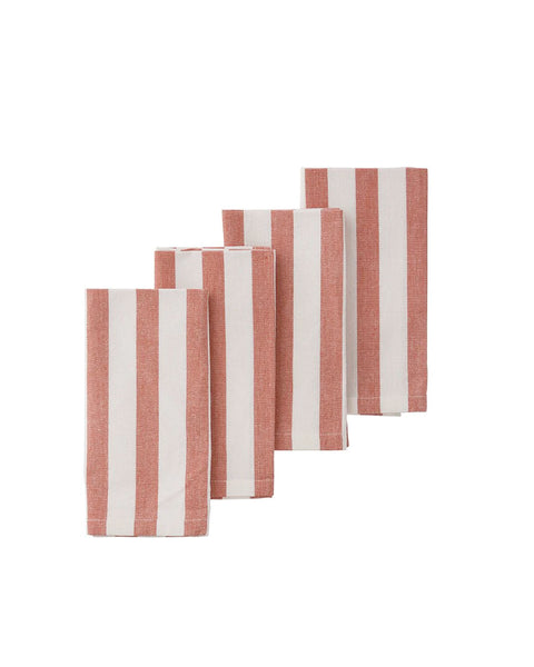 Bungalow DK Rimini Stripe Set Of 4 Napkins - Coral
