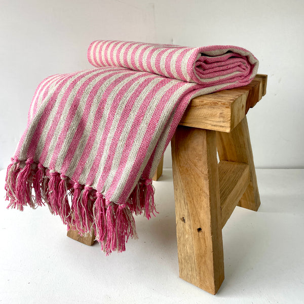 Gisela Graham Throw - Pink Woven Stripe, 125 X 150cm