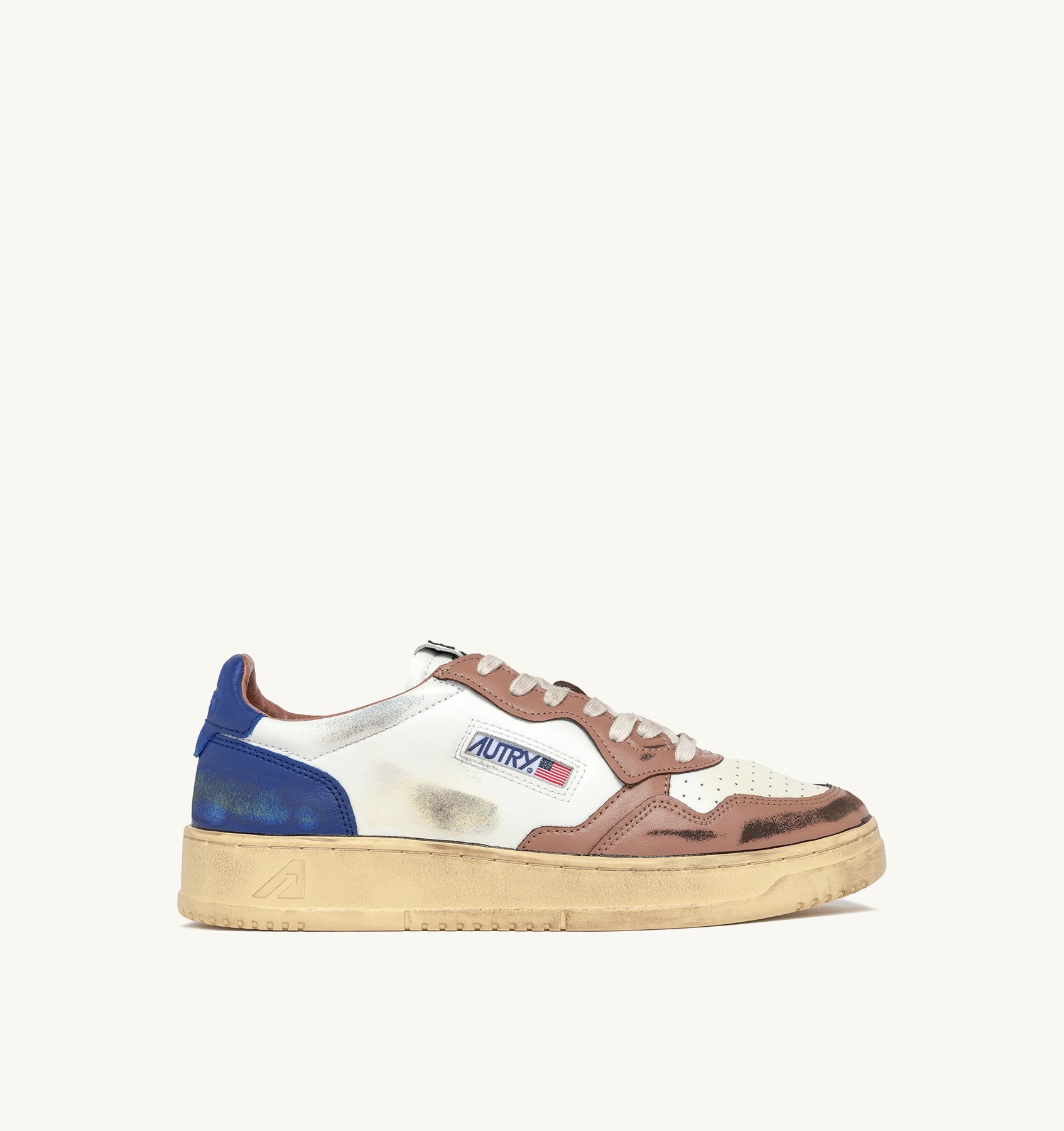Autry MEDALIST LOW SUPER VINTAGE SNEAKERS IN WHITE BROWN AND BLUE LEATHER