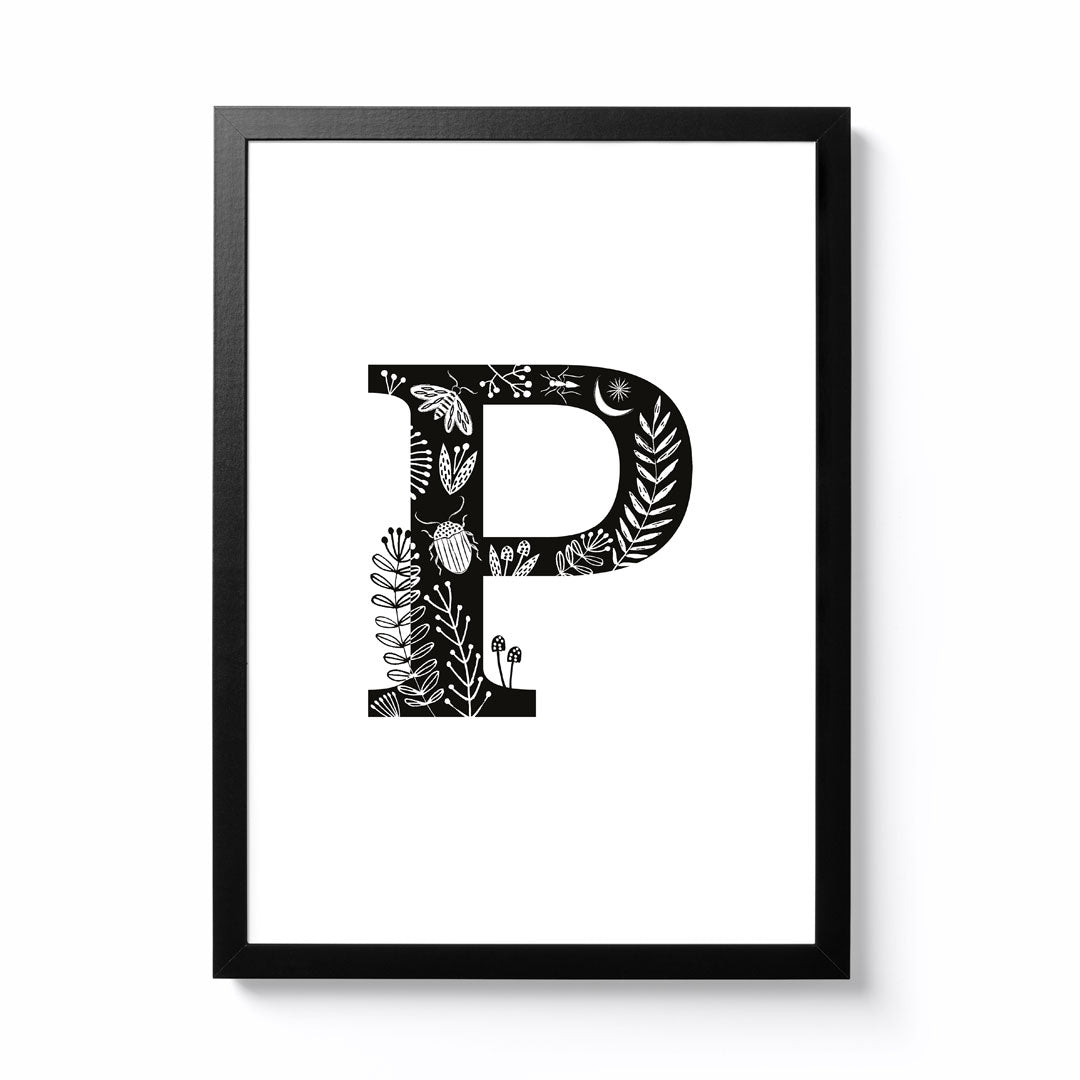 Maggie Magoo Designs A3 Folk Alphabet Letter P Framed Print