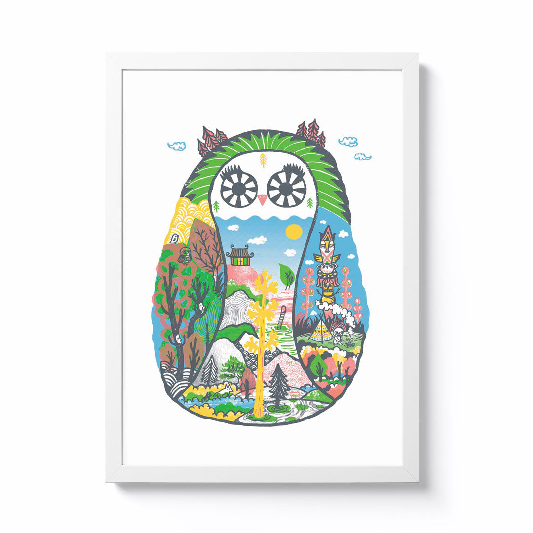 Bel's Art World A3 Owl Framed Print
