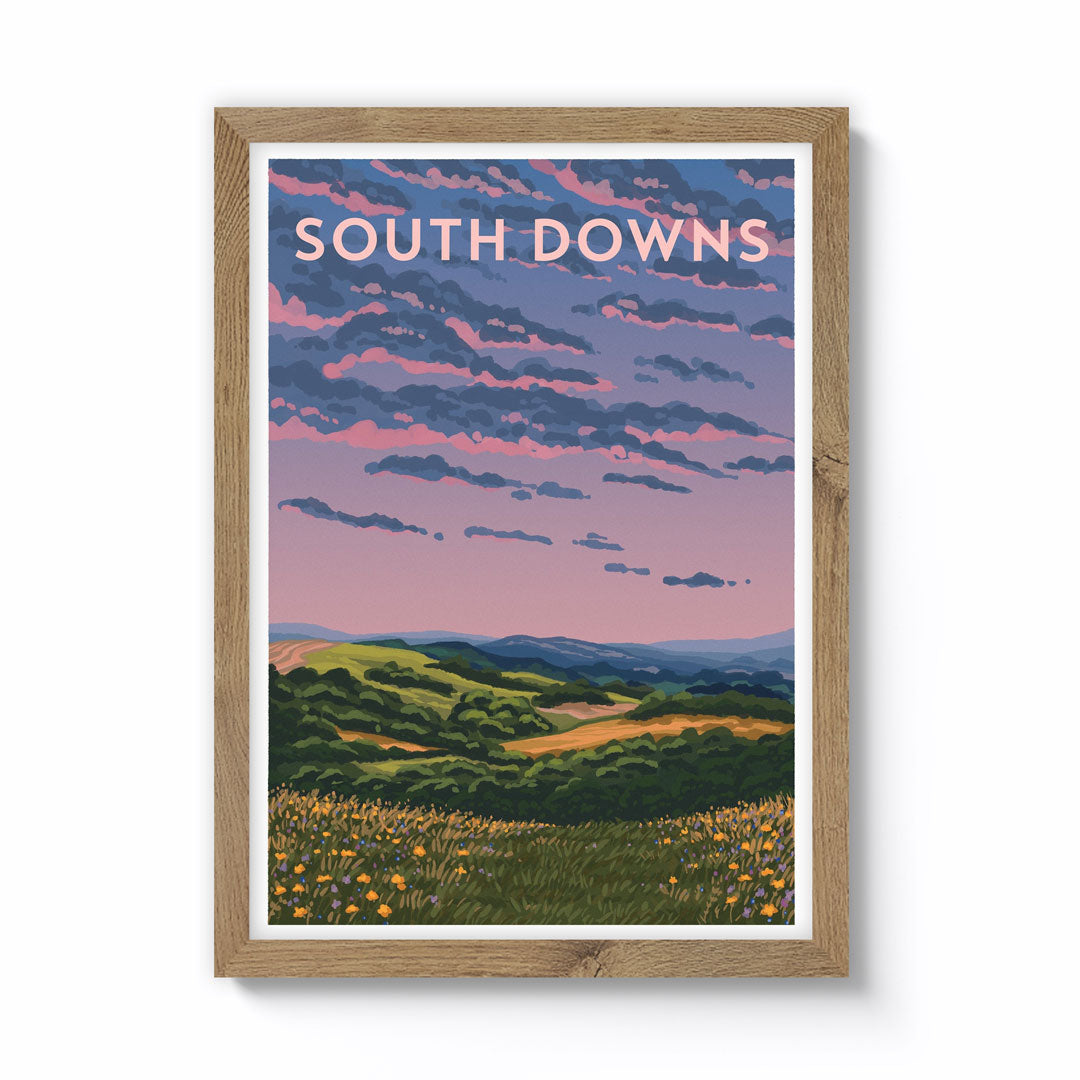 Allie Oldfield South Downs A4 Framed Riso Print