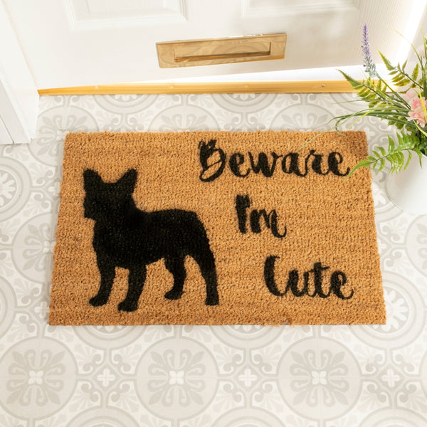Distinctly Living Beware I'm Cute French Bulldog Doormat