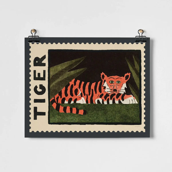 Roomytown Tiger Vintage Postage Stamp Art Print