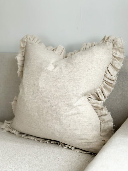 BUNNY AND CLARKE Ruffled Linen Sand Cushion Cover