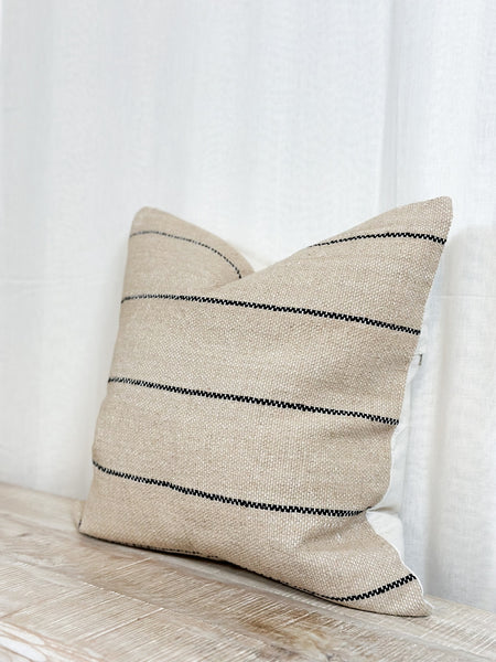 BUNNY AND CLARKE Luxe Cotton Beige And Black Stripe Cushion Cover