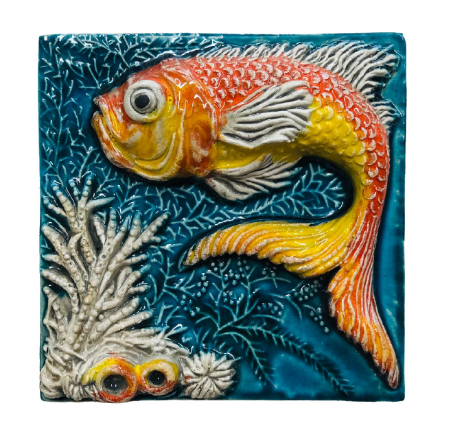 Eclectica Deco 15x15 Handmade Relief Fish Tile