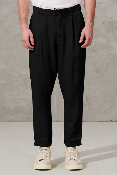 Transit Stretch Linen Cropped Trousers Black