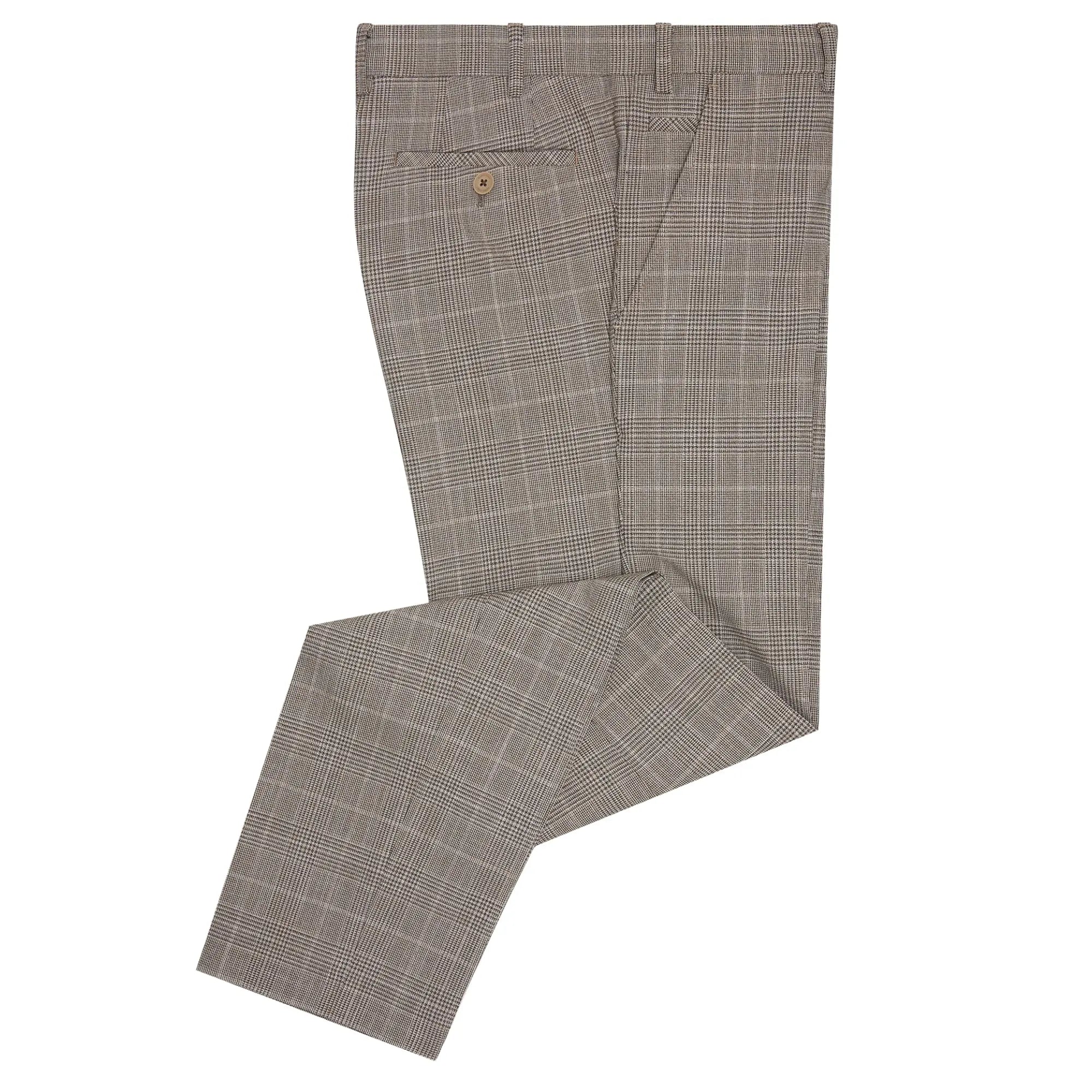 Remus Uomo Matteo Prince Of Wales Suit Trousers - Brown
