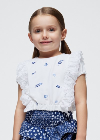Mayoral Embroidered Ruffles Top - Navy