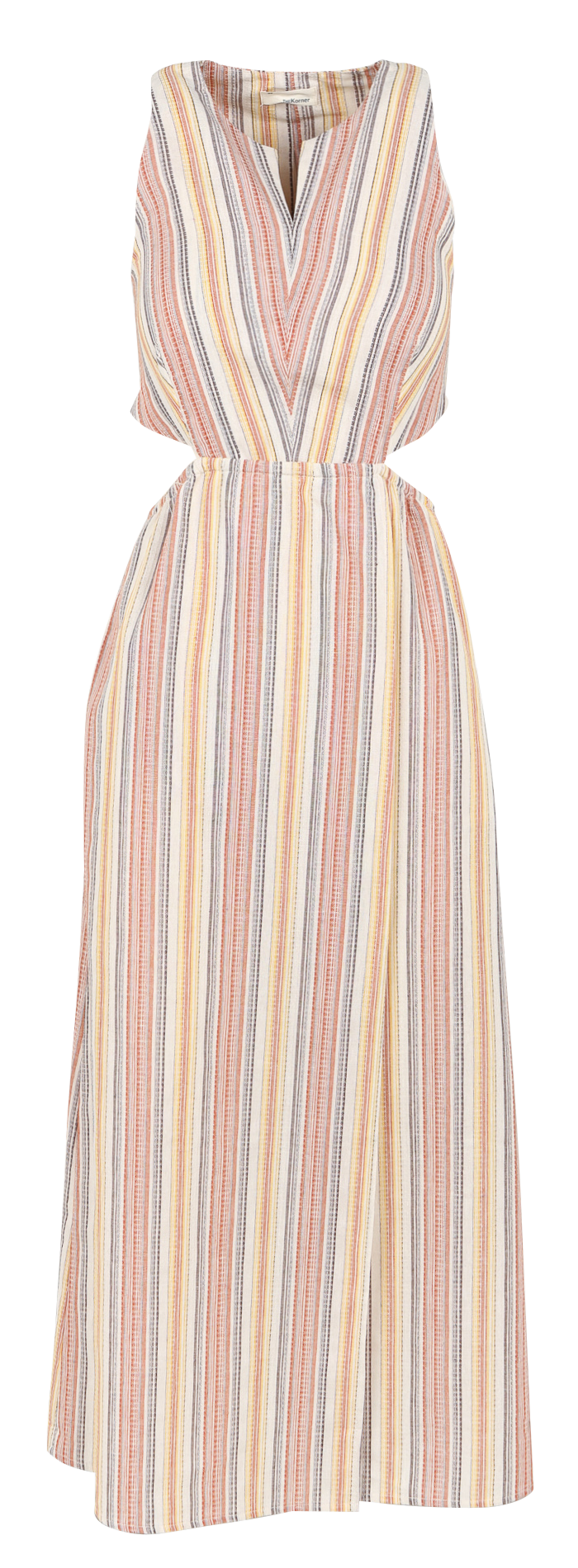 the-korner-vestido-largo-cruzado-con-rayas-de-algodon-en-naranja