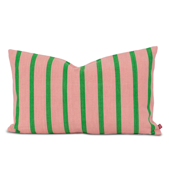 Afroart America Striped Cotton Cushion, Pink & Green