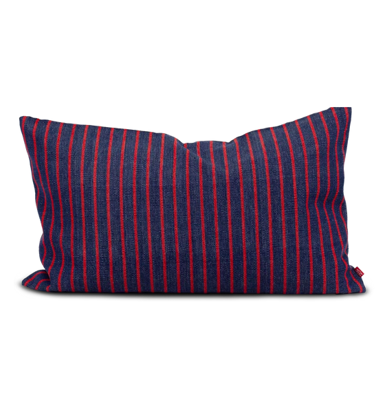 Afroart Laura Striped Cotton Cushion, Red & Blue